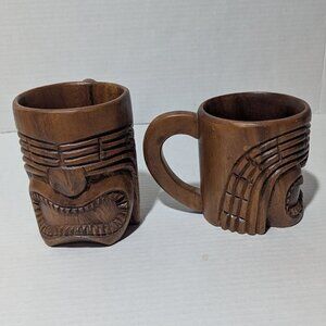 Vintage Wooden Tiki Mug Set LOT of 2 Polynesian